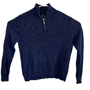 J Crew 100% Lambswool Sweater Mens Large Navy 1/4 Zip Preppy Old Money Golf FLAW